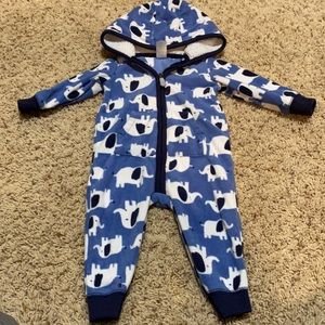 LIKE NEW super soft/warm zip-up elephant one-piece w/ sherpa-lined hood size 9M